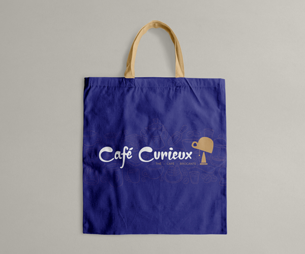 Café Curieux Tote Bag - sac coton bleu