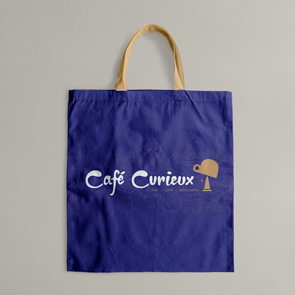 Café Curieux Tote Bag - sac coton bleu